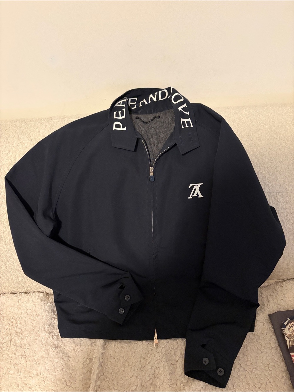 Louis Vuitton Black Zip-Front Bomber Jacket with Monogram Chest